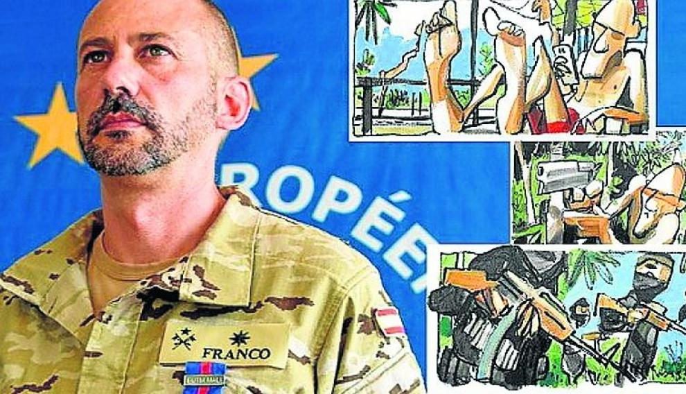 Franco en Mali y unas viñetas alusivas a su acto heroico.