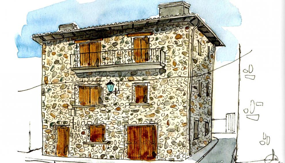 Casa Bufoneta de Villanúa dibujada por Antonio Maestro.
