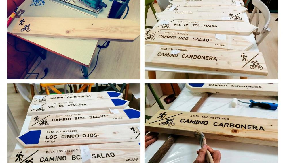 Tablas para la señalización de rutas en Villamayor.