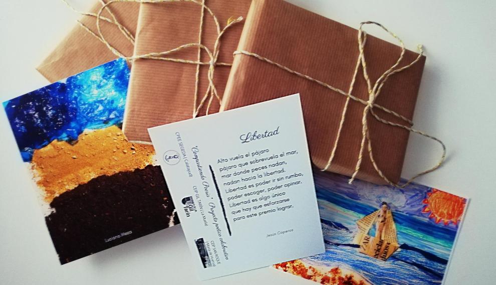 Postales con ilustraciones y poemas