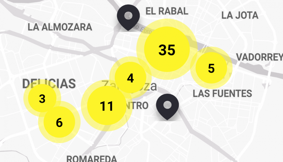 Mapa de establecimientos activos en Zaragoza de Promoloop.