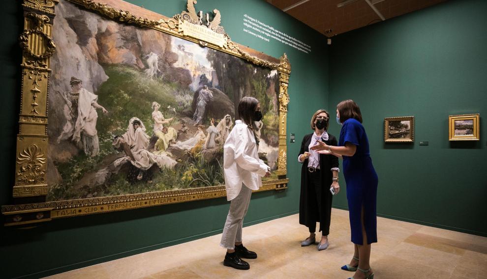 Uno de los cuadros más espectaculares de Pradilla: 'El retiro de las musas', de pintura alegórica y mitológica, un cuadro que resume su delicades, la versatilidad de su mano y la búsqueda de la belleza.