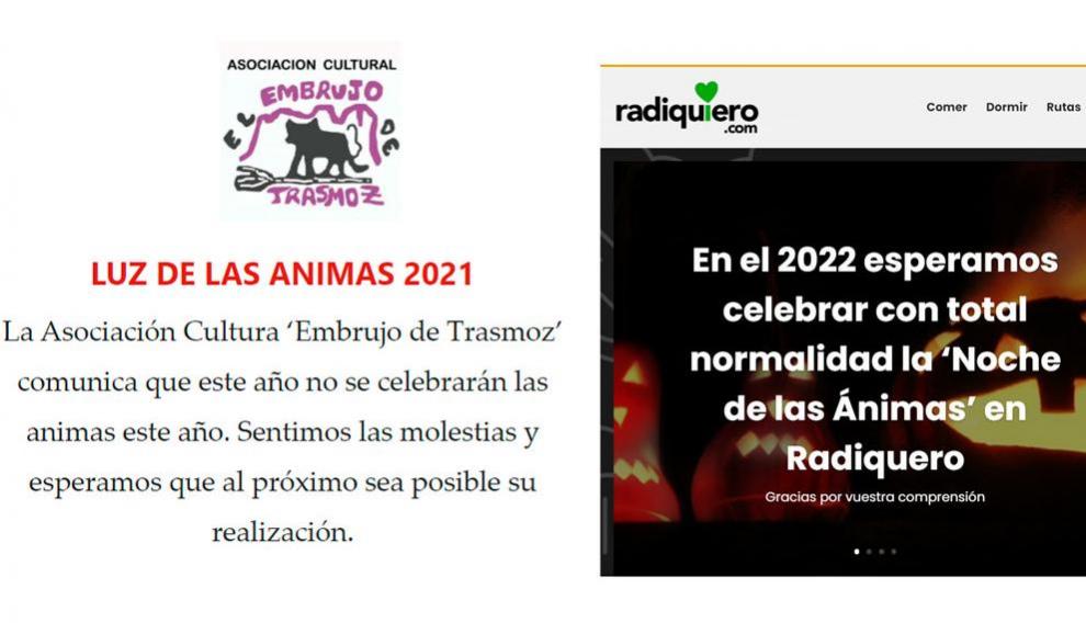 Comunicado oficial en las páginas web de Trasmoz y Radiquero