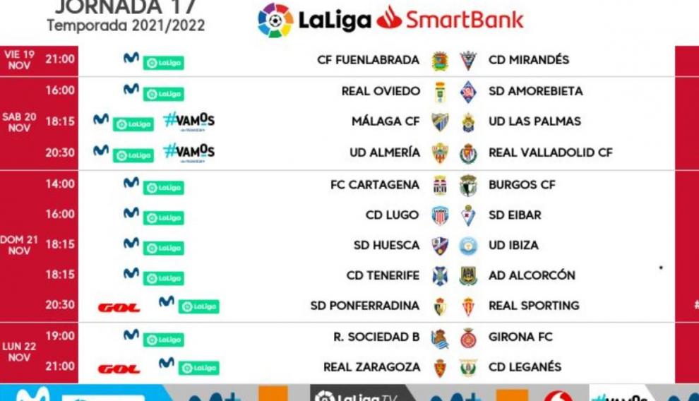 Horarios y fechas de la jornada 17.