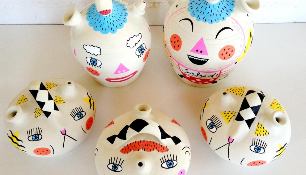 Piezas ilustradas por Harsa (Arantxa Recio) que se vendían en el comercio local zaragozano.