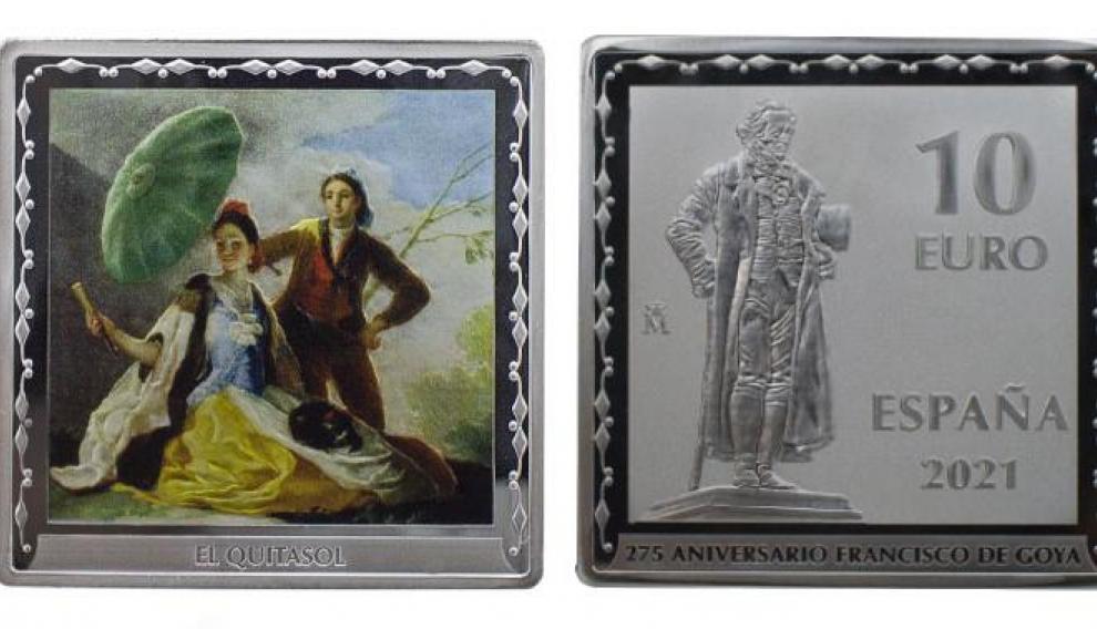 Moneda de plata, y a color, acuñada también en homenaje a Goya.