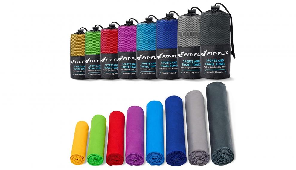 Toalla Fit-Flip de microfibra / En once colores, ocho tamaños disponibles y muy compacta.