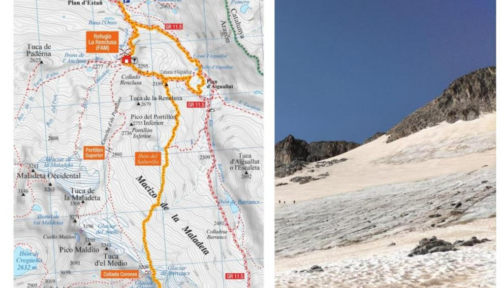 Dos rutas alternativas para no cruzar el peligroso glaciar del Aneto.