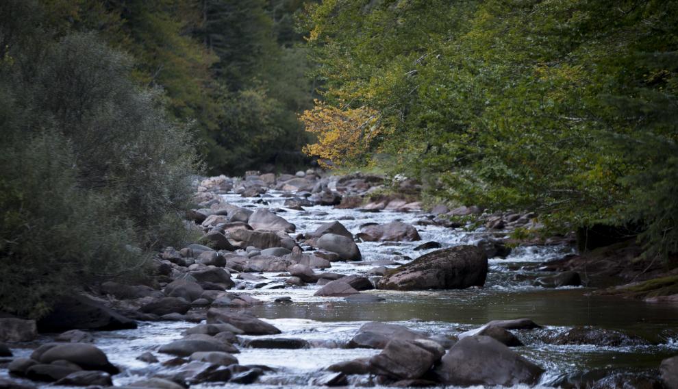 Río Aragón Subordán al paso por el camping Selva de Oza