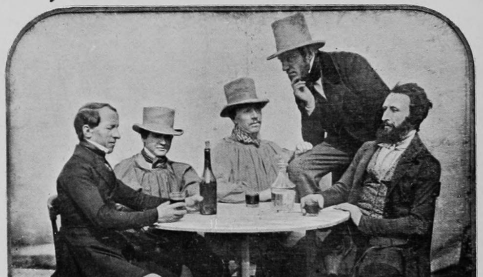 Daguerrotipo de 1844. Noel Paymal Lerebours es el primero por la izquierda
