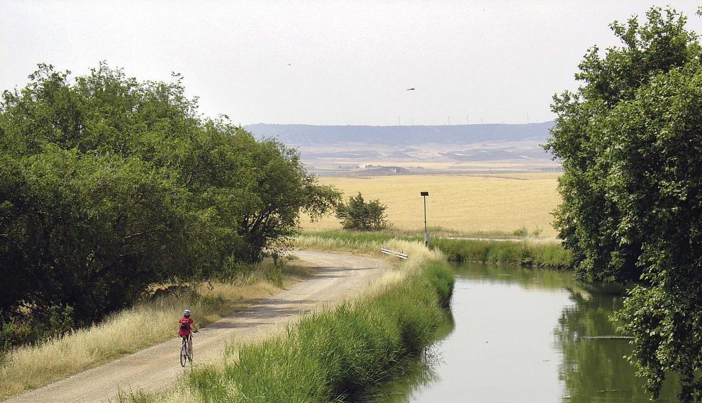 Pedaleando junto al canal Imperial de Aragón.