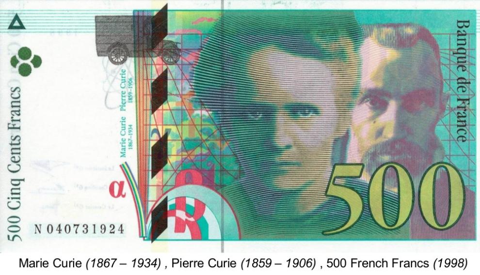 Billete francés dedicado al matrimonio Curie.