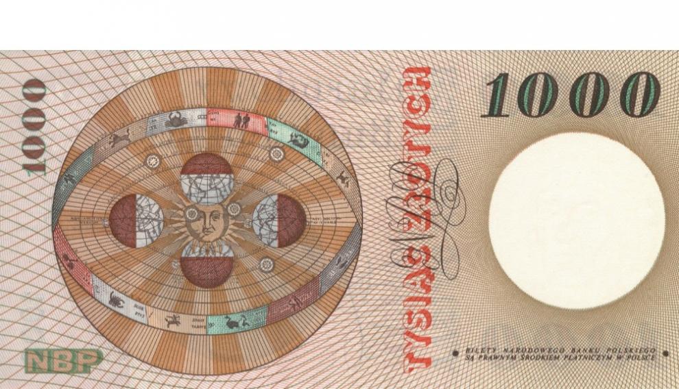 Bello reverso del billete polaco dedicado a Copérnico.