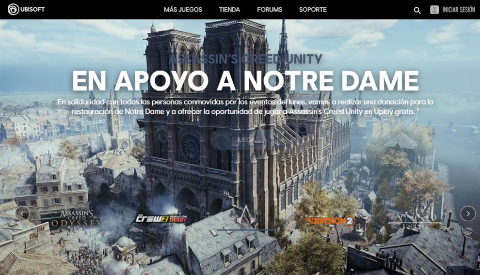 Ubisoft muestra su apoyo a Notre Dame permitiendo la descarga gratuita del videojuego.