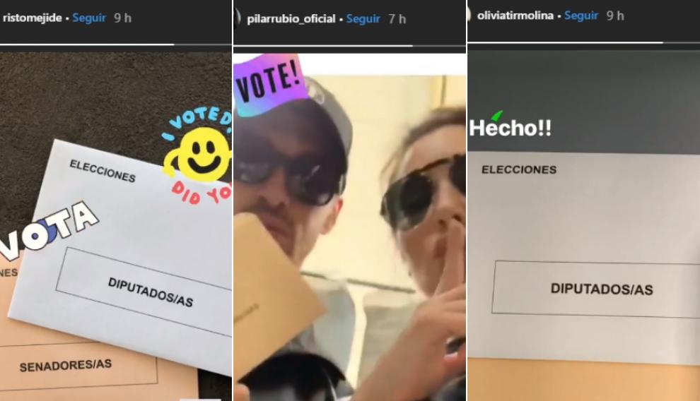 Famosos votando en las elecciones generales: Risto Mejide, Sergio Ramos y Pilar Rubio, y Olivia Molina
