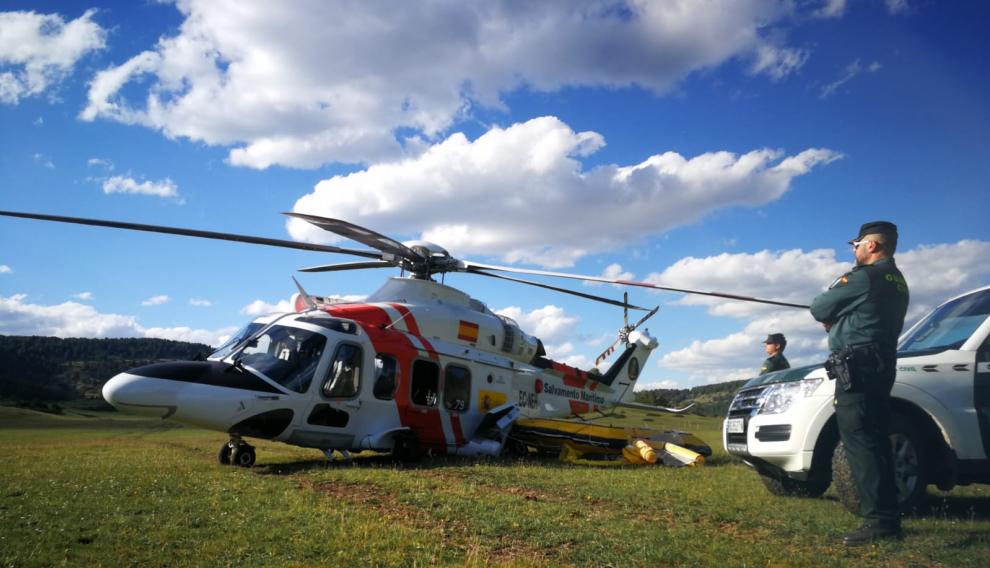 El helicóptero accidentado en Albarracín.