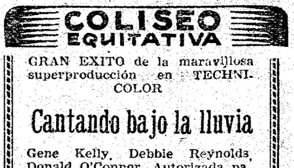 Anuncio del filme 'Cantando bajo la lluvia', en las páginas de HERALDO, en 1953