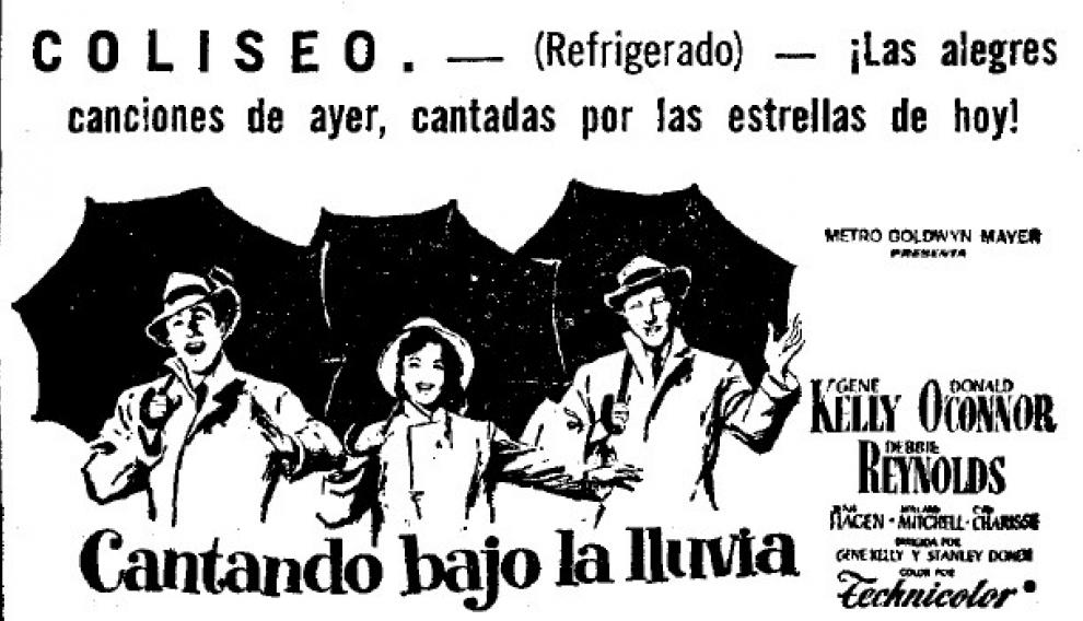 Anuncio del reestreno de 'Cantando bajo la lluvia' en el cine Coliseo, en los años 60