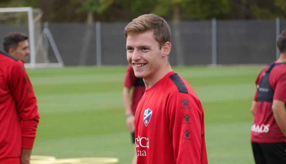 Sergio Gómez, durante su primera sesión de trabajo con el equipo azulgrana.
