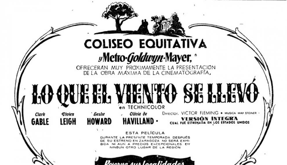 Anuncio del estreno de 'Lo que el viento se llevó', en HERALDO (1951)