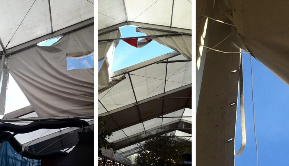 Estado en el que estaban las cubiertas de la carpa