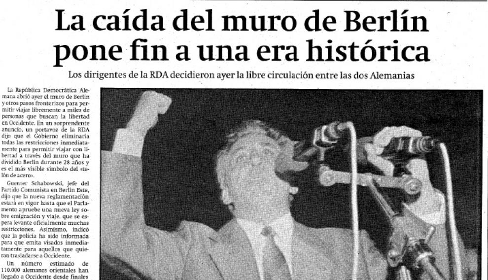 Así contó HERALDO DE ARAGÓN la caída del muro de Berlín
