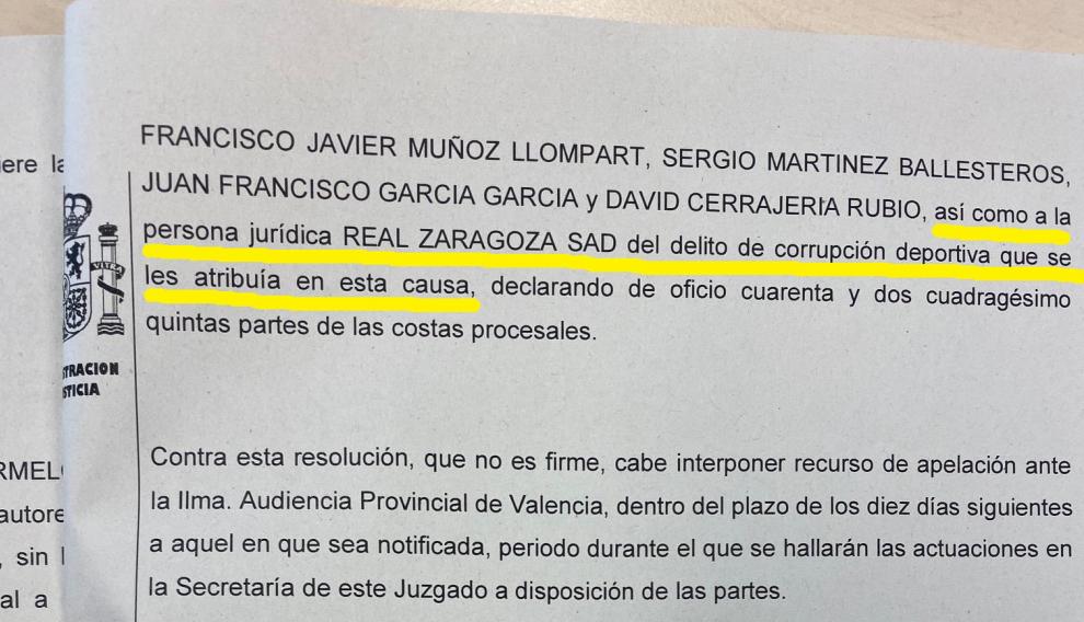 Fallo de la sentencia del Levante-Real Zaragoza.