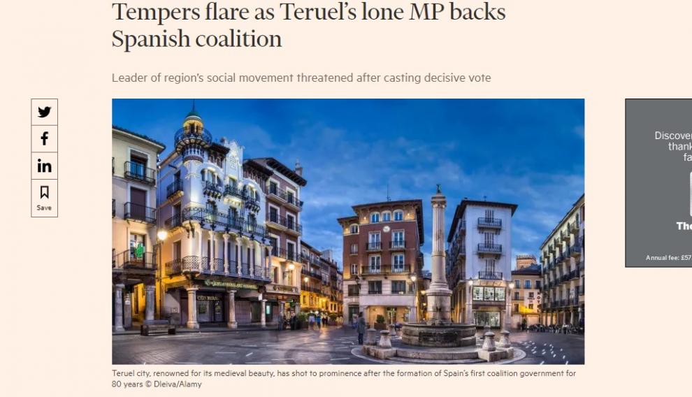El reportaje sobre Teruel Existe en el 'Finantial Times'