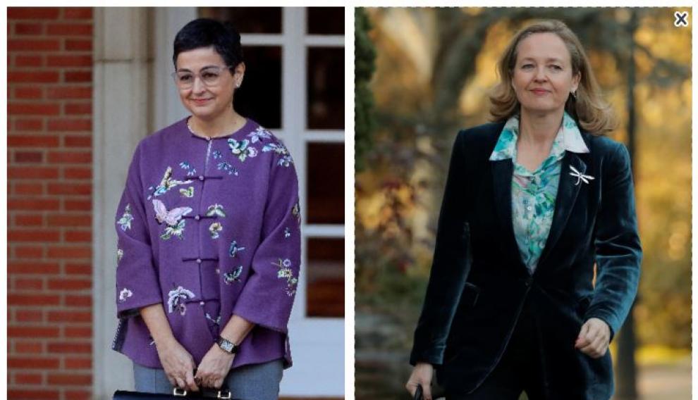 Arancha González Laya, ministra de Asuntos Exteriores (izquierda) y la vicepresidenta Nadia Calviño.