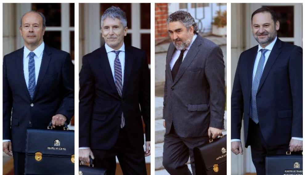 De izquierda a derecha, los ministros Campo, Grande-Marlaska, Rodríguez Uribes y Ábalos