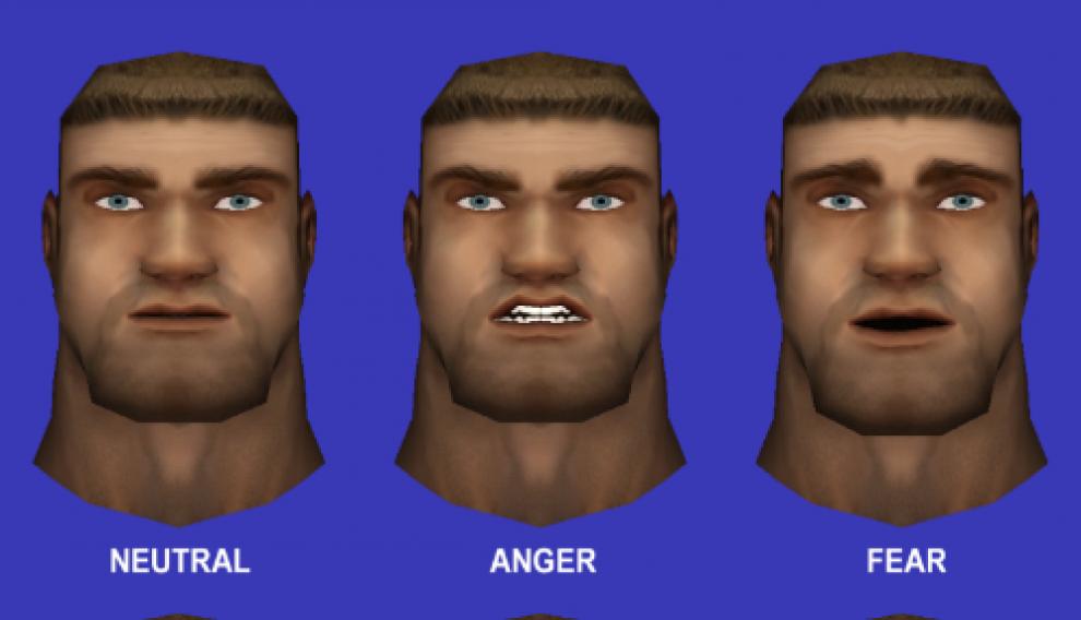 Personajes virtuales que expresan emociones a través de sus expresiones faciales.