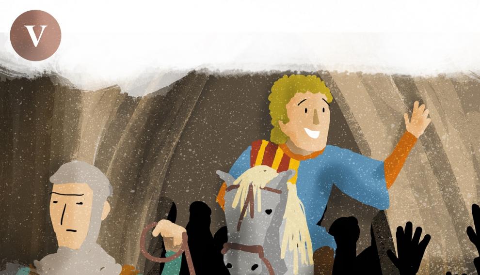 Dibujo del regreso de Diego de Marcilla a Teruel sano y salvo