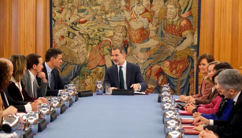 El rey Felipe VI, en el Consejo de Ministros de este martes.