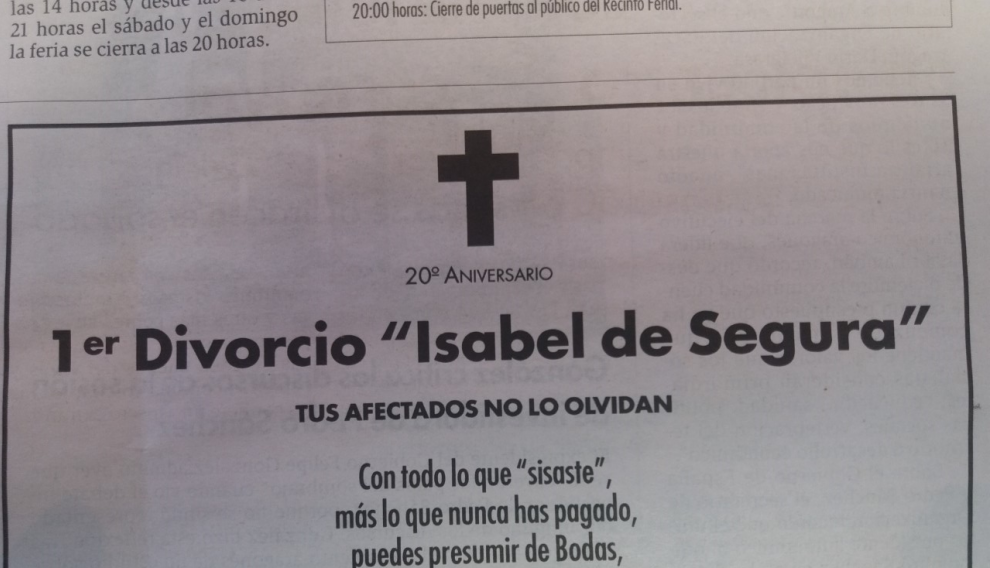 Esquela publicada en el Diario de Teruel con el inicio de las fiestas de Las Bodas de Isabel de Segura.