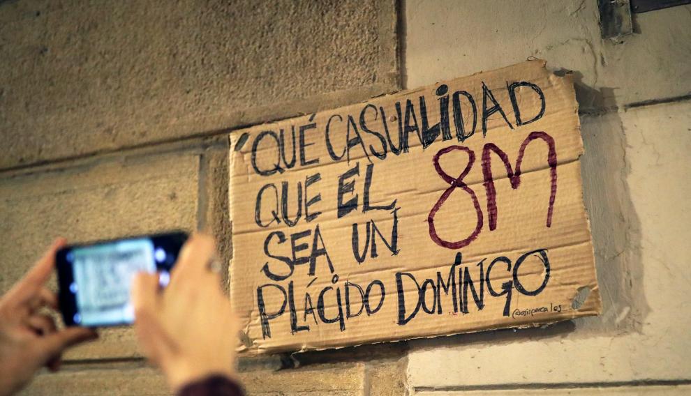 Woman takes part in a protest to mark the International Women's Day in Barcelona
