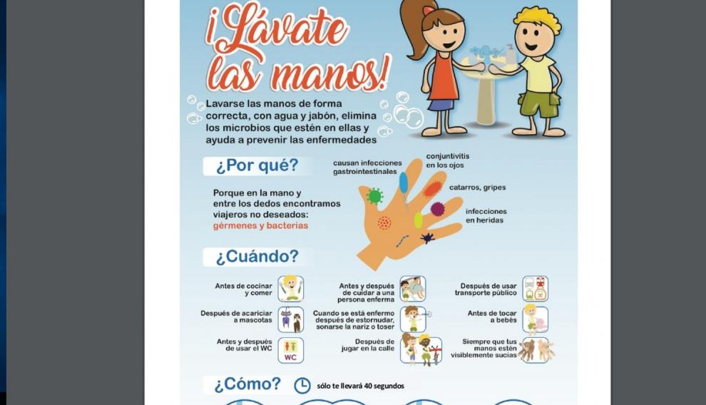 Otra de las informaciones difundidas por Educación insiste en cómo lavarse las manos