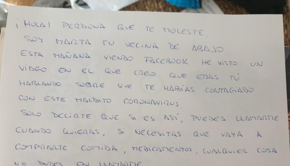 Carta recibida por Meritxell de una vecina.