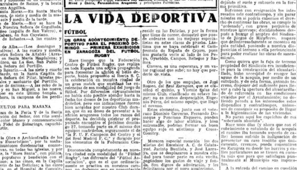 Anuncio del primer encuentro de fútbol-rugby en HERALDO
