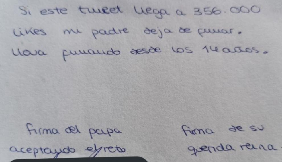 "Mi padre me ha dicho que si este tuit llega a 356.000 deja de fumar"