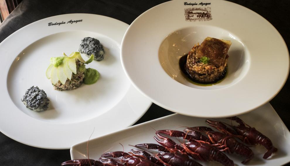 Platos elaborados en Bodegón Azoque con cangrejos de río.