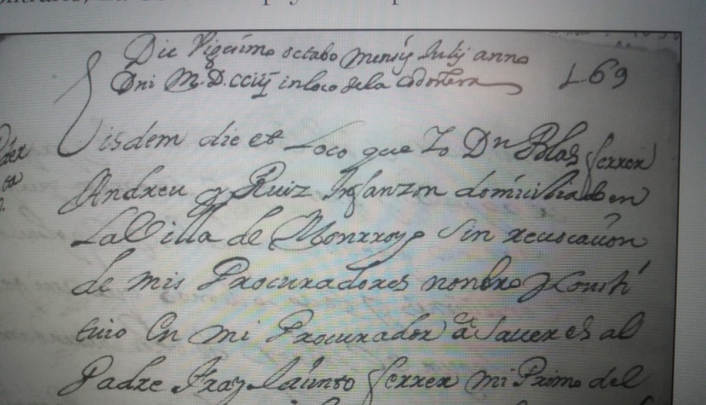 Documento notarial de La Codoñera del siglo XVIII.