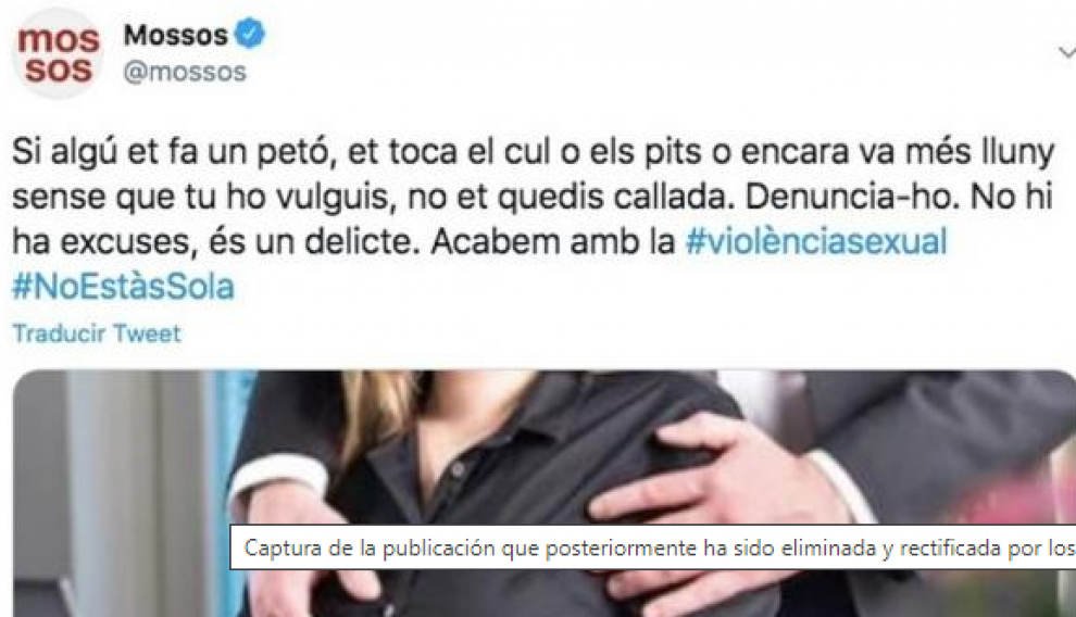 Captura de la publicación que ha sido eliminada y rectificada por los Mossos.
