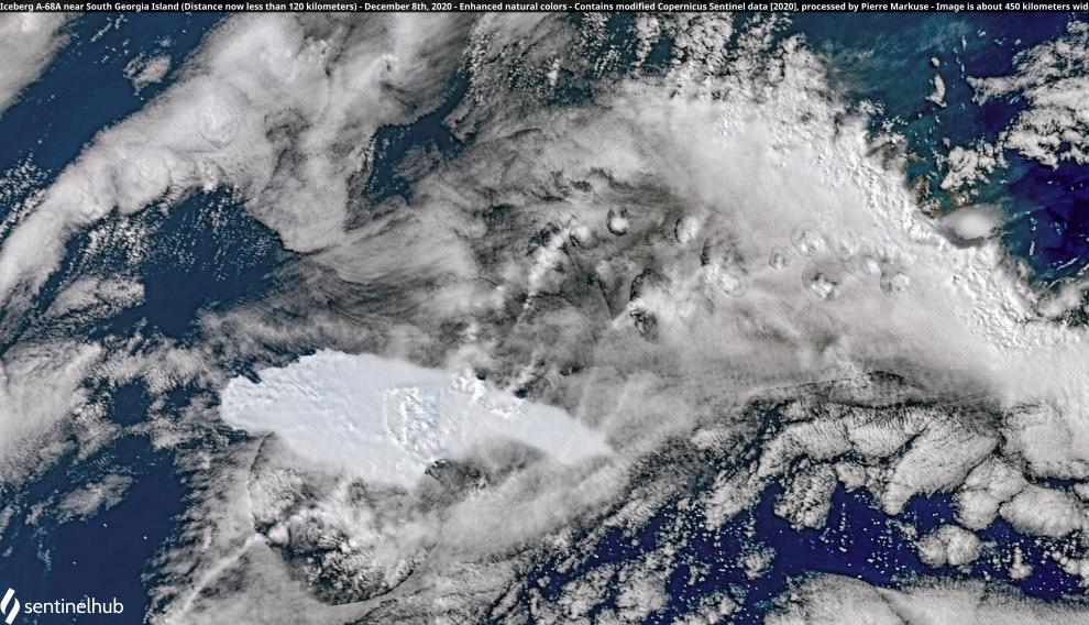 FILE PHOTO: View of Iceberg A-68A from space near South Georgia Island
