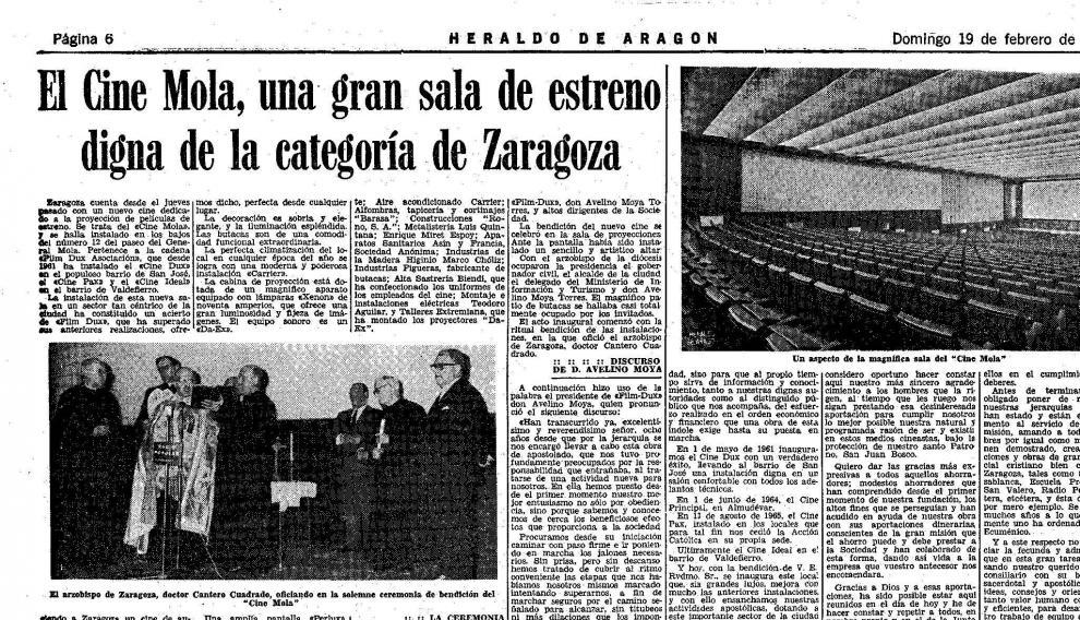 El 16 de febrero de 1967 se inauguró el Cine Mola en Zaragoza