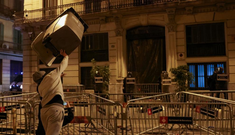 Supporters of Catalan rapper Pablo Hasel protest in Barcelona