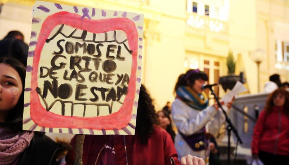 Una pancarta de las manifestaciones del 8-M en Aragón en 2020.
