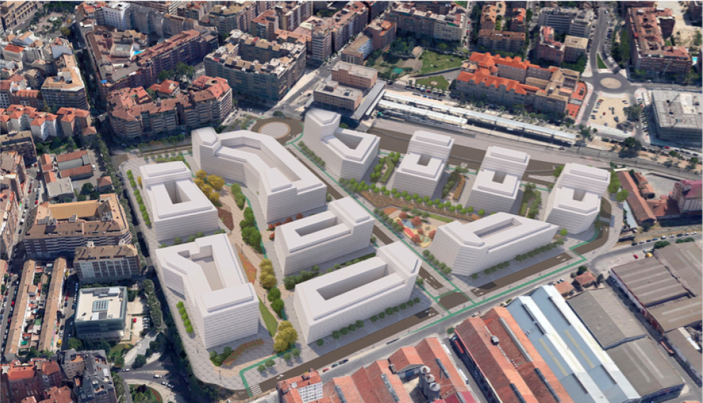 El polígono queda en el centro de Huesca, donde antes había una zona industrial rodeada de edificios residenciales.