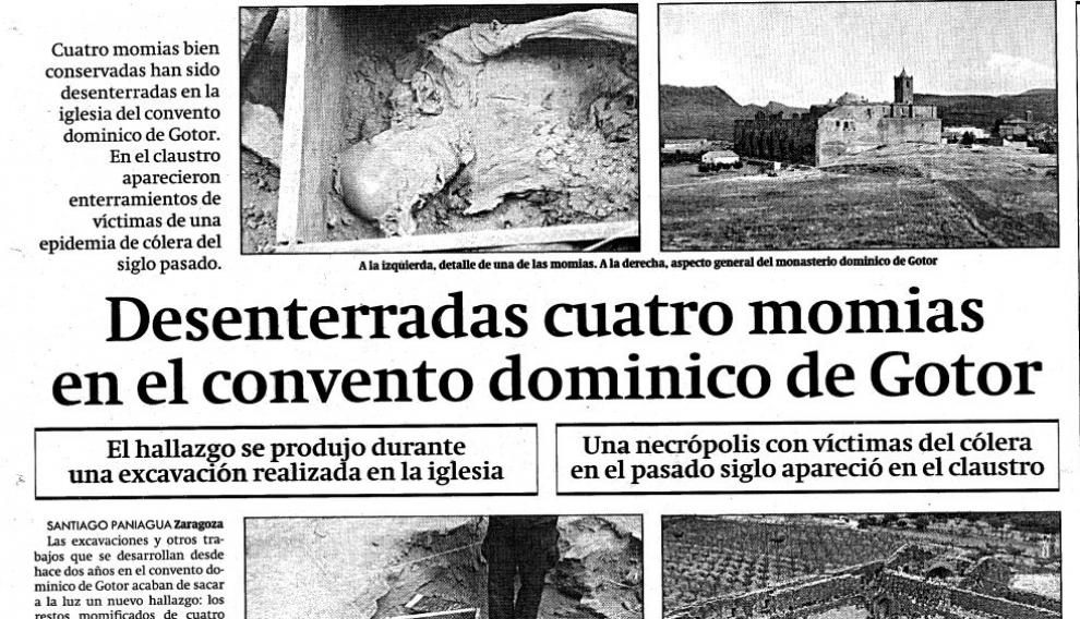 Recorte de Heraldo de Aragón que habla de las momias de Gotor.
