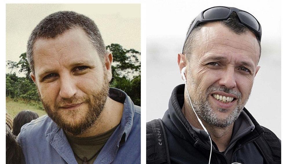 Combo de dos fotos que muestra a los periodistas españoles David Beriain (i) y Roberto Fraile, asesinados en Burkina Faso mientras grababan un documental sobre caza furtiva,