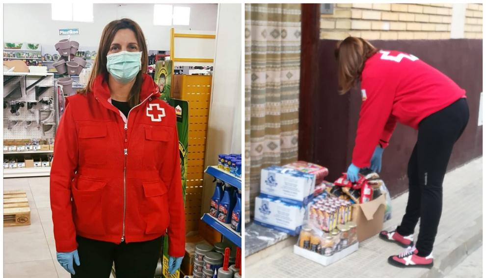 Lourdes Baños, voluntaria de Cruz Roja en Ejea de los Caballeros, trabajando durante la pandemia.